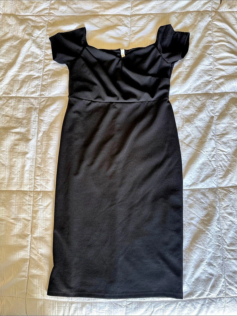 PINKBLUSH Black Off Shoulder Ruched Maternity Midi Dress